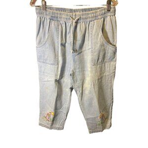 Vintage 90s K.T. Sport Keneth too Light Wash Denim Embroidered Capri Pants SZ MP
